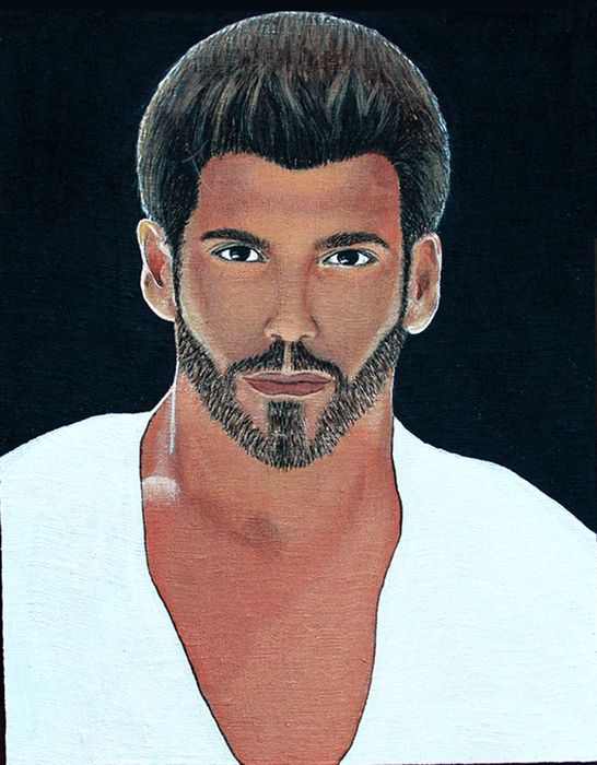 Tablou, portret barbat, pictura acrilica