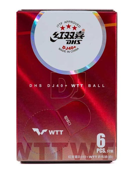 Мячи для настольного тенниса DHS 3*** DJ40+ WTT ITTF, белые, 6 шт
