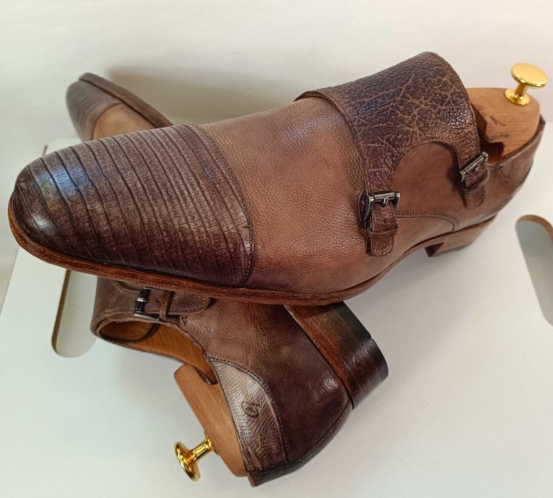 Pantofi monk 42 42.5 43 de lux GREVE NOI lucrati manual piele naturala