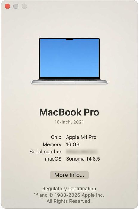MacBook Pro 16 inch 2021 M1 Pro 16GB 512GB Silver, cutie, cablu
