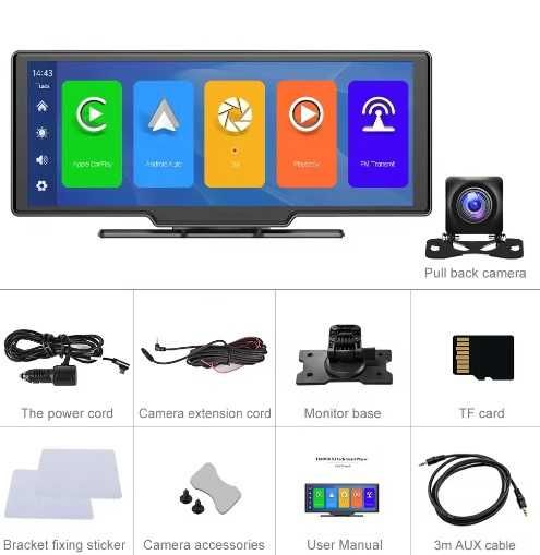 Ecran CarPlay Portabil 3in1 9,3 Android Radio Camera Fata Spate Bt