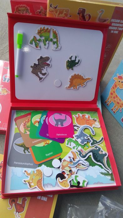 3 модела магнитни кутии с магнити на динозаври, ферма и горски животни