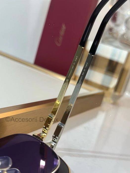 Ochelari de Soare Cartier Aviator CT0532S Full Box Santos De Cartier [Verificare Colet] Gold/Silver