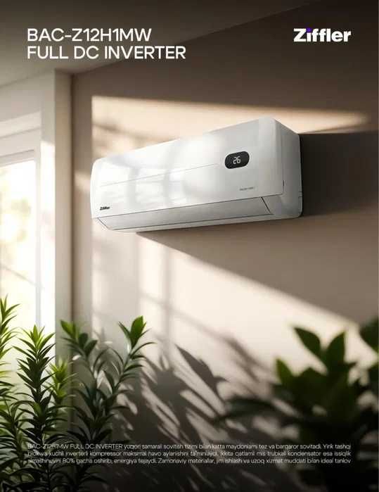 Кондиционер ZIFFLER Invertor PTC TEN Golden Fin+optom va donaga