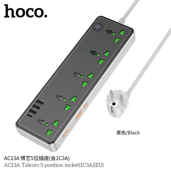 Hoco AC13A Talento Сетевой фильтр 5 розетками и USB-портами PD17W (EU)