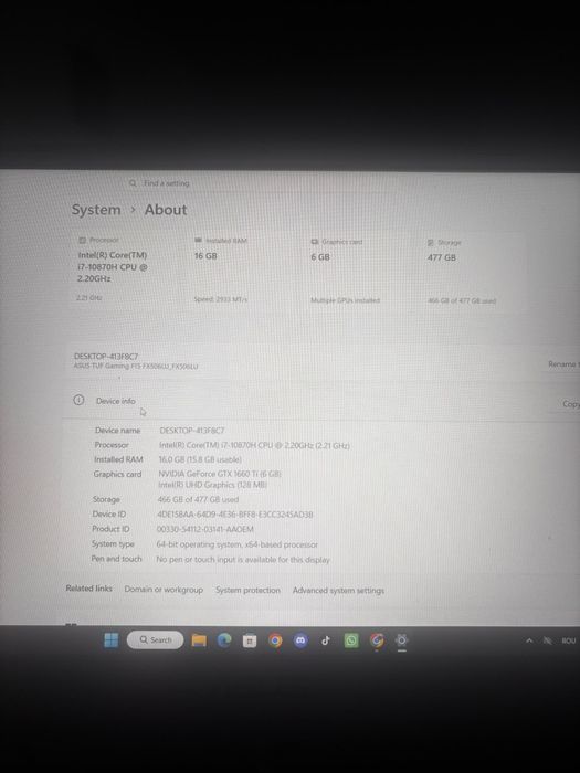 Laptop Gaming ASUS  TUF F15 FX506LU