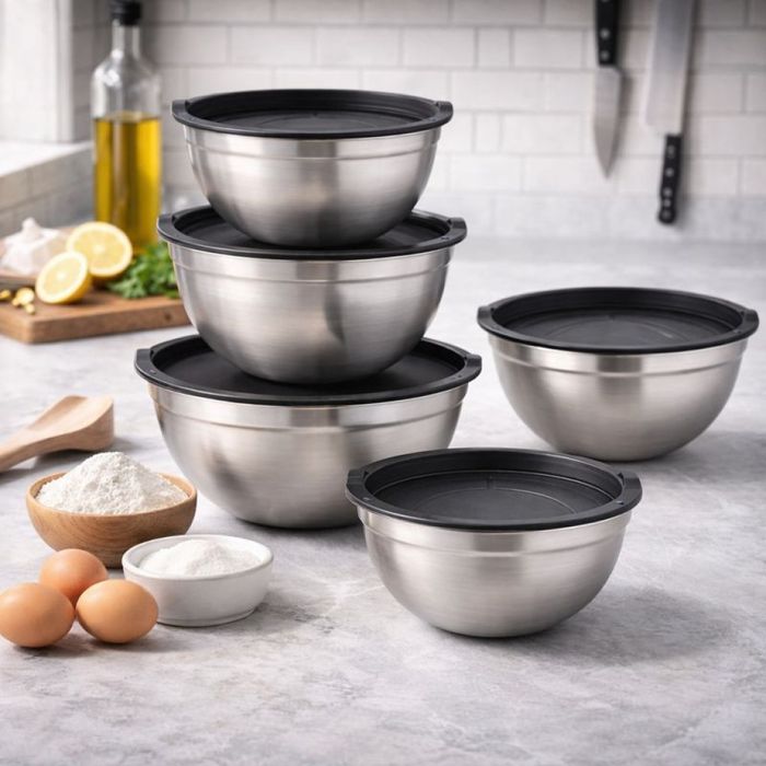 Комплект купи от неръждаема стомана 18/10 с капаци – 10 части, матово