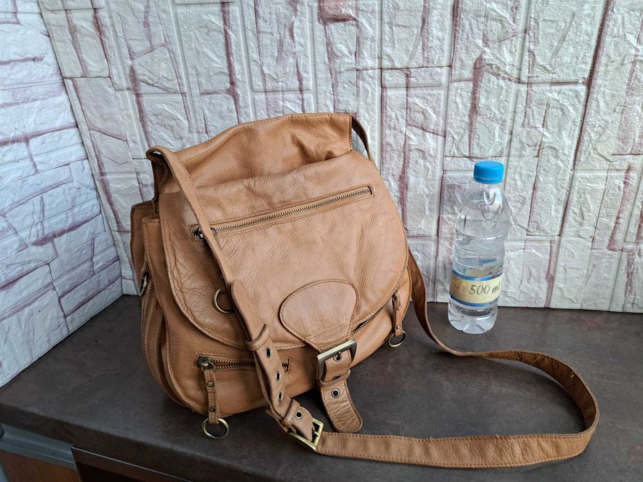 мъжка/дамска кожена чанта,бежова торба-естествена кожа