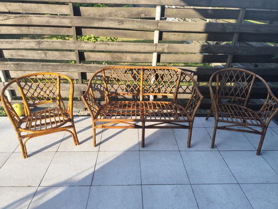 Set terasă / mobilier gradina din ratan natural – canapea + 2 fotolii / scaune