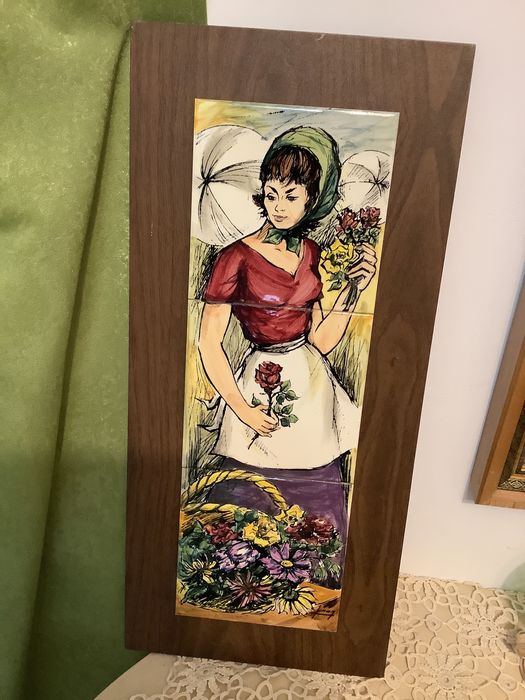 Pictură frumoasă ,pe bucăți de ceramică