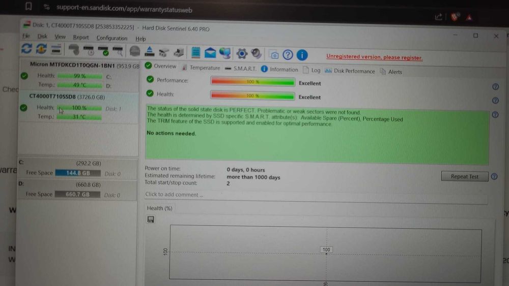 SSD Crucial T710 de 4TB NVMe PCIe Gen 5.0 , nou, original , heatsink