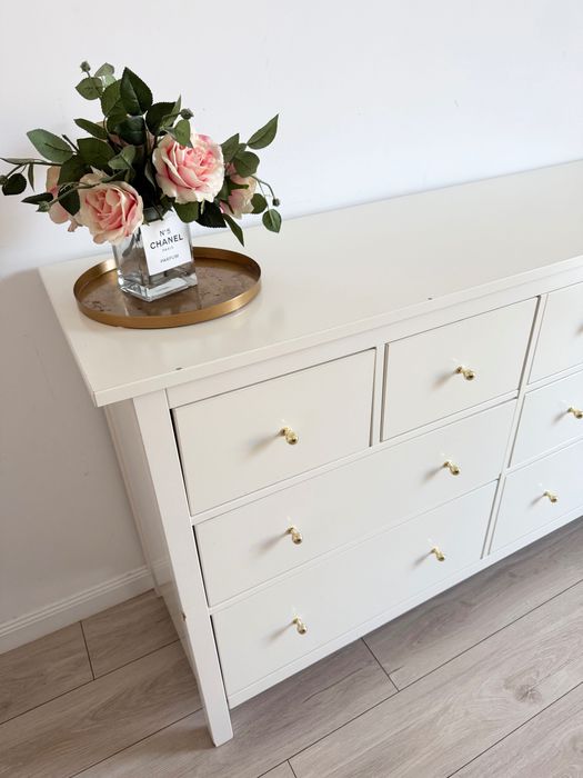 Birou alb micke masă machiaj Comoda alba 8 sertare ikea hemnes manere aurii