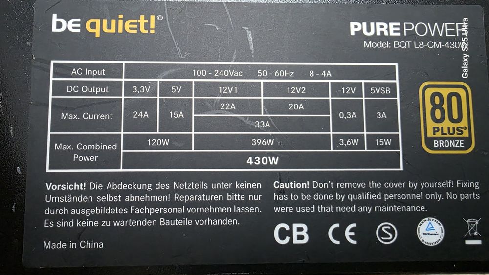 Sursă be quiet ! Pure Power L8 430W  Semi-Modulară  80+ Bronze