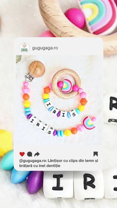 Lanț suzetă personalizat / cadou bebeluși - silicon / colier alăptare