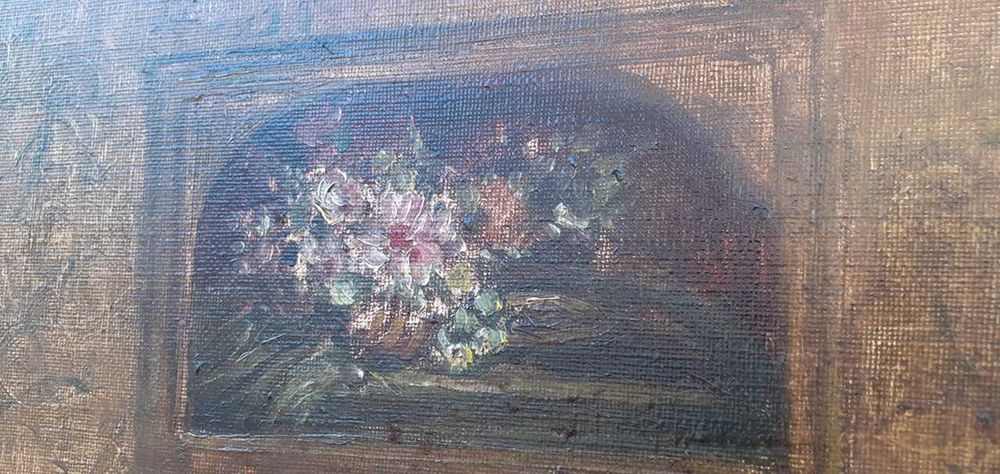 Tablou vechi - interior stil baroc - semnat