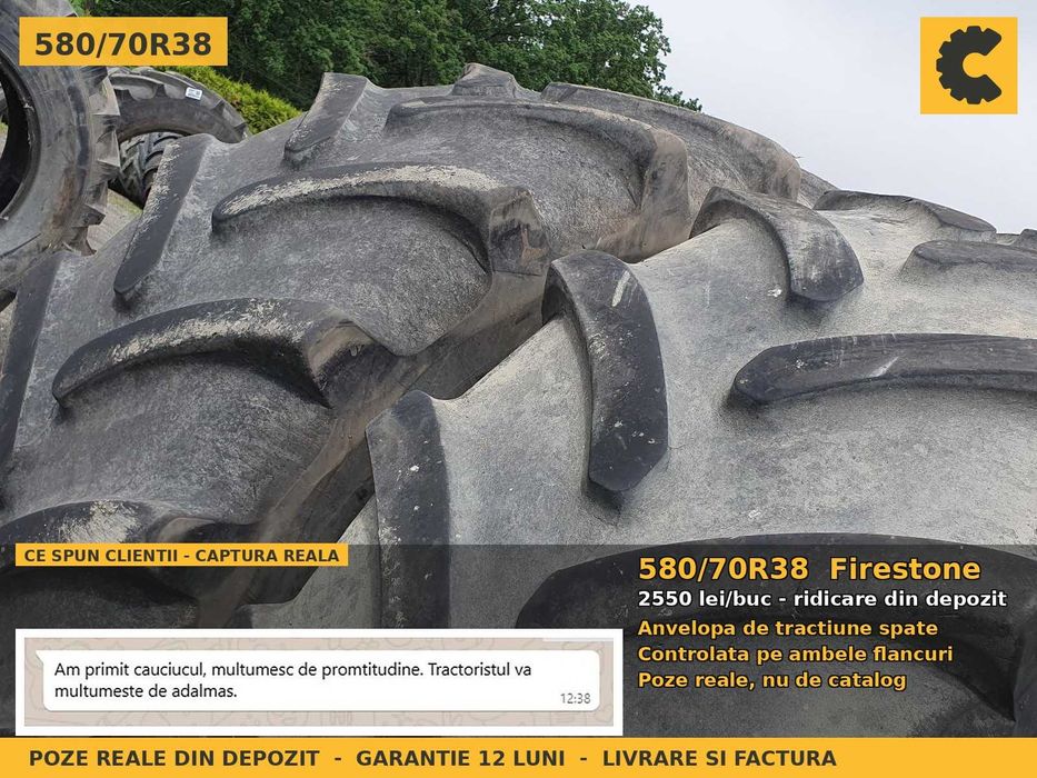 Anvelope Cauciucuri 580/70R38 20.8R38 580/70 R38 580/70-38 580 70 R38 5807038 Firestone Tractor Punte Spate Tractiune SH Second Hand VERIFICATA Oferta