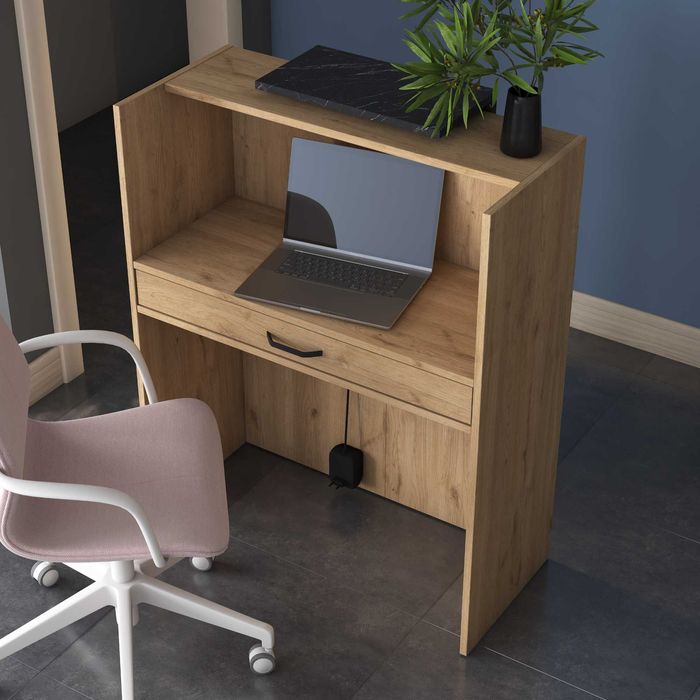 Рецепция Zowel, Натурален цвят + черен мрамор, 90x40x110cm -Промо цена