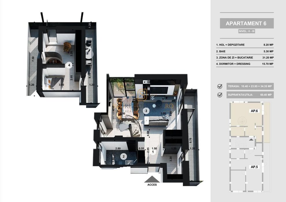 Apartament cu scara interioara - 2 camere,finisaje noi, metrou Berceni