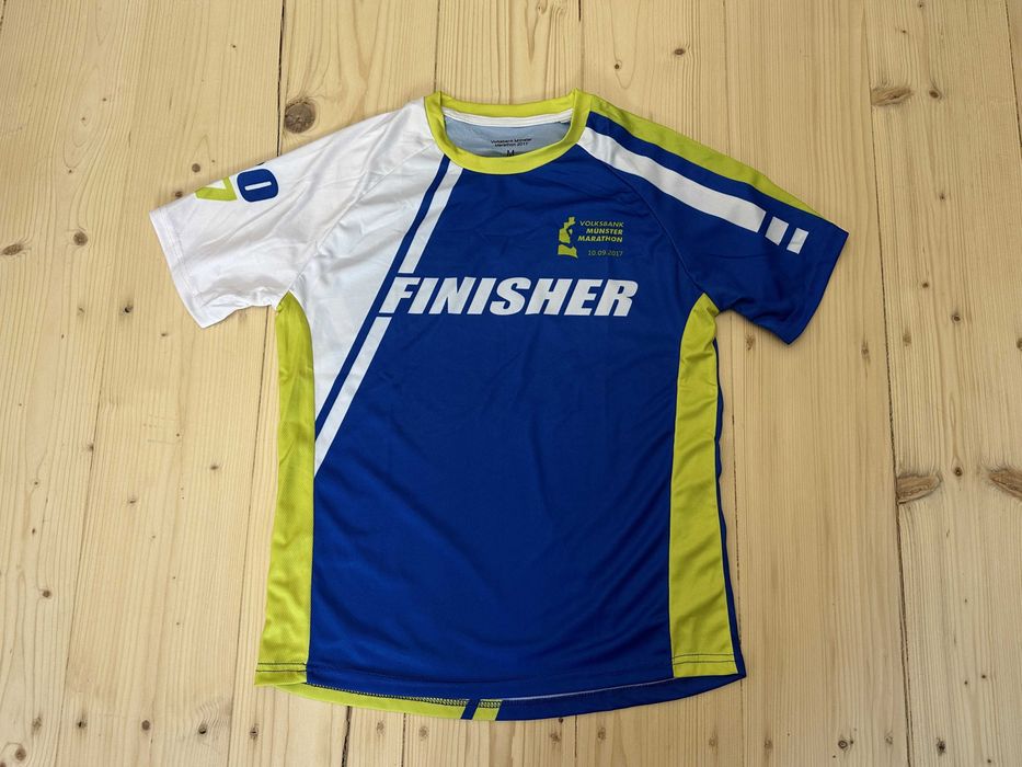 Tricou Tehnic Finisher Maraton Münster 2017 - Mărimea M - Albastru/Lime/Alb - Alergare/Sport