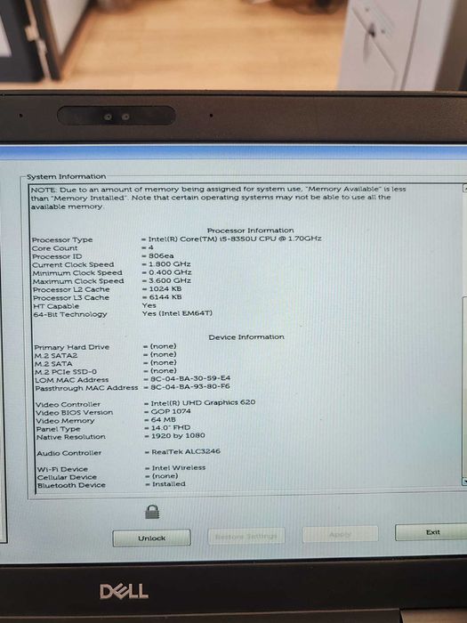 Laptop Business Dell Latitude 5490 | i5 Gen 8 | Ecran Full HD | 8GB RAM | Fără Hard