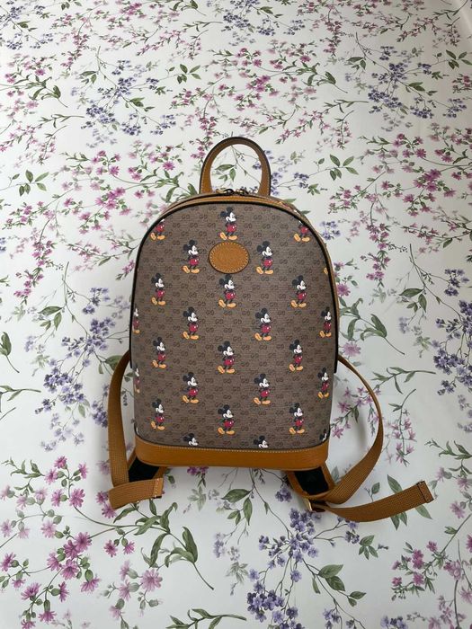 Оригинална Gucci Раница Limited Edition Gucci x Disney Mickey Mouse Гучи Кафяв Supreme Canvas