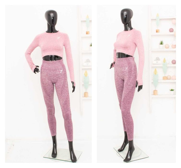 Gymshark комплект кроп топ розов и клин лилав висока талия за фитнес S