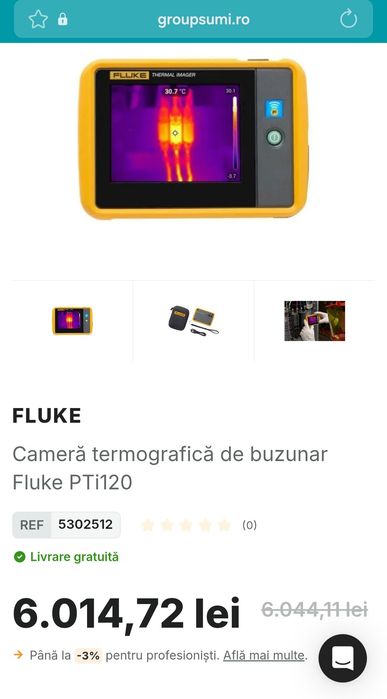 Cameră termoviziune Fluke PTi120 – Defect touchscreen (partea dreaptă jos)