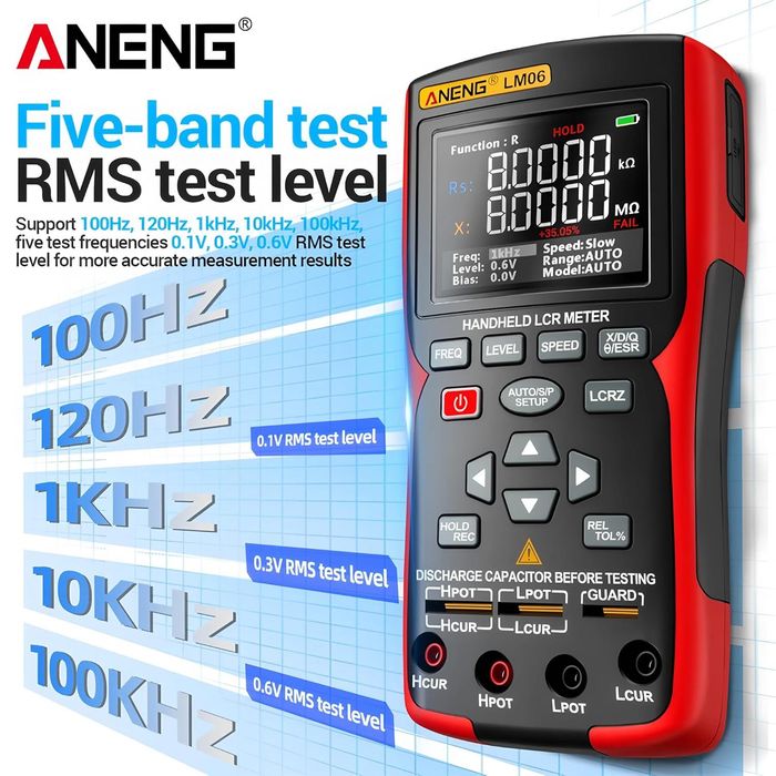 LCR Metru Profesional ANENG LM06 | Măsurare R, L, C, ESR, Impedanță | Ecran TFT 2.8” | Testare cu 4 fire