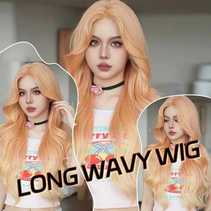 Оранжева къдрева перука с руси краища на път