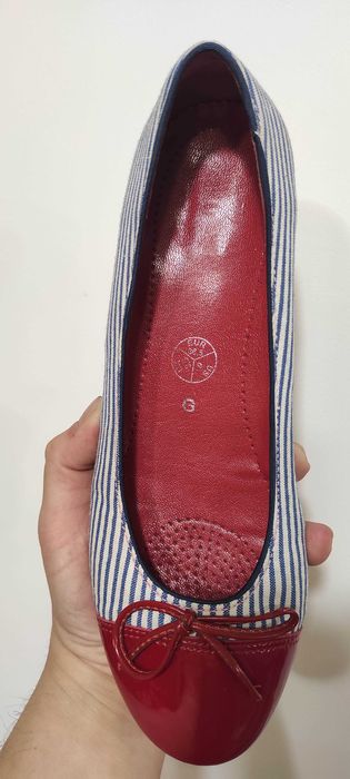 Pantofi dama Luftpolster, textil cu varf de lac rosu, marime 36,5