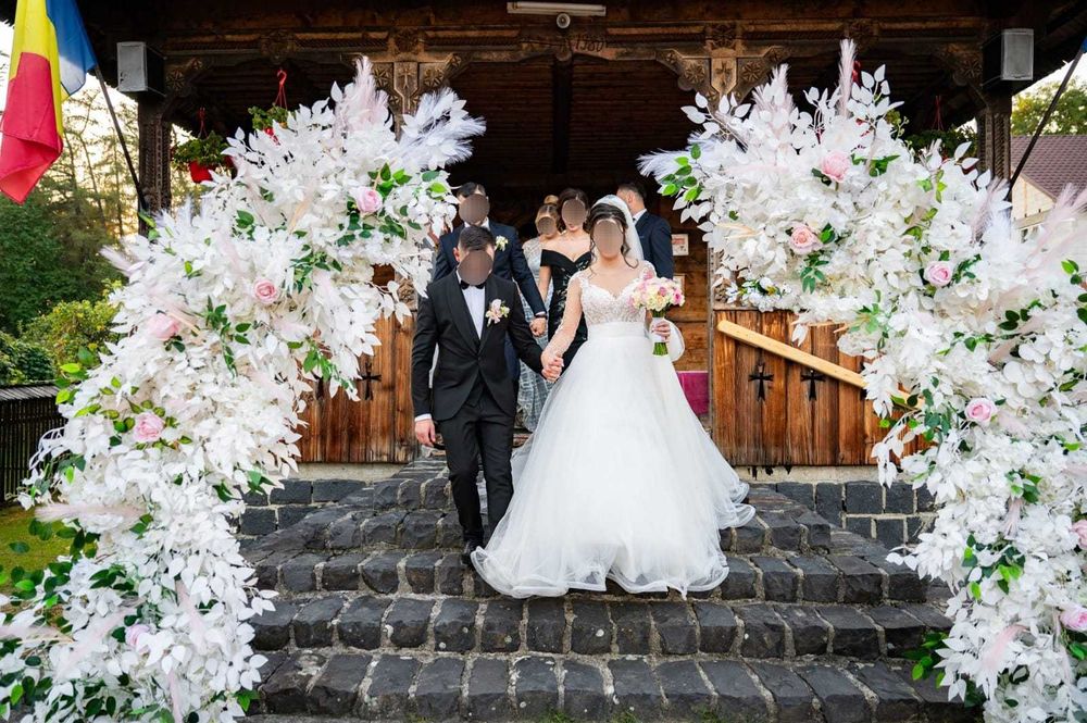 Rochie de mireasa superba, printesa, A line, comoda, cu maneca lunga