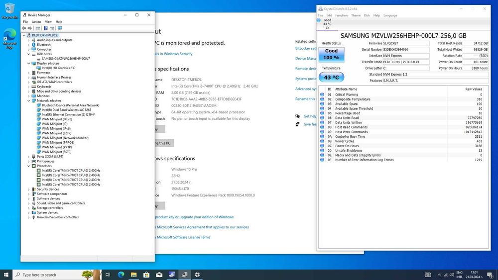 Lenovo ThinkCentre M710q Tiny Desktop i5-7400T/PCIe 256GB/8GB