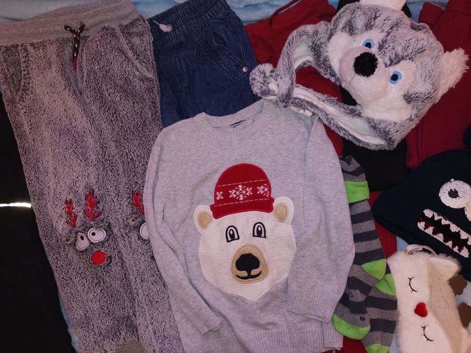 Lot hăinuțe băiețel, geacă, pantaloni groși, căciulă blană