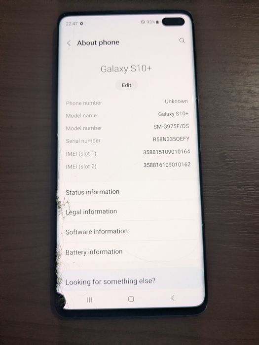 Samsung Galaxy S10+  display spart