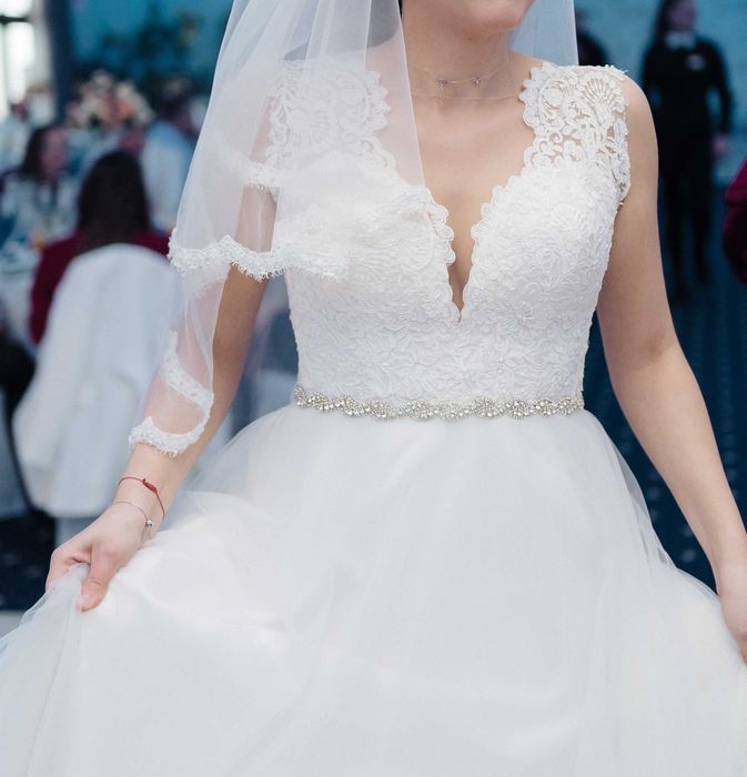 rochie mireasa printesa A-line, marime s-m-l, reglabila la spate