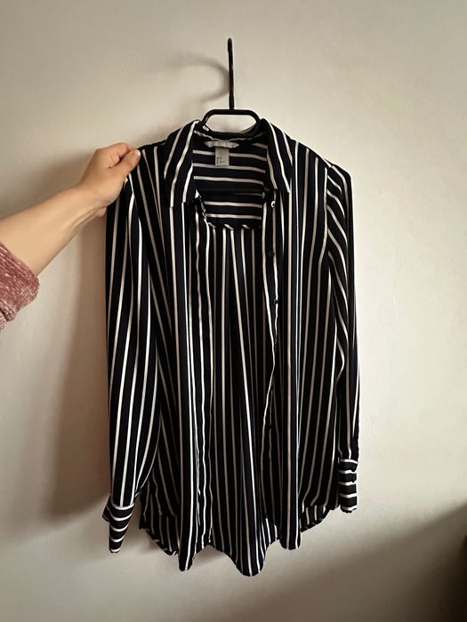 Cămașă damă vâscoză H&M, dungi alb-albastru închis / navy, mărimea S/M