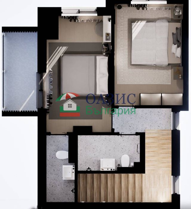 2-етажна градска къща с 2 спални-110,53 кв. м.+Паркомясто 12,5 кв. м.+40 кв. м. двор,Гранд Вилидж,Кошарица,България