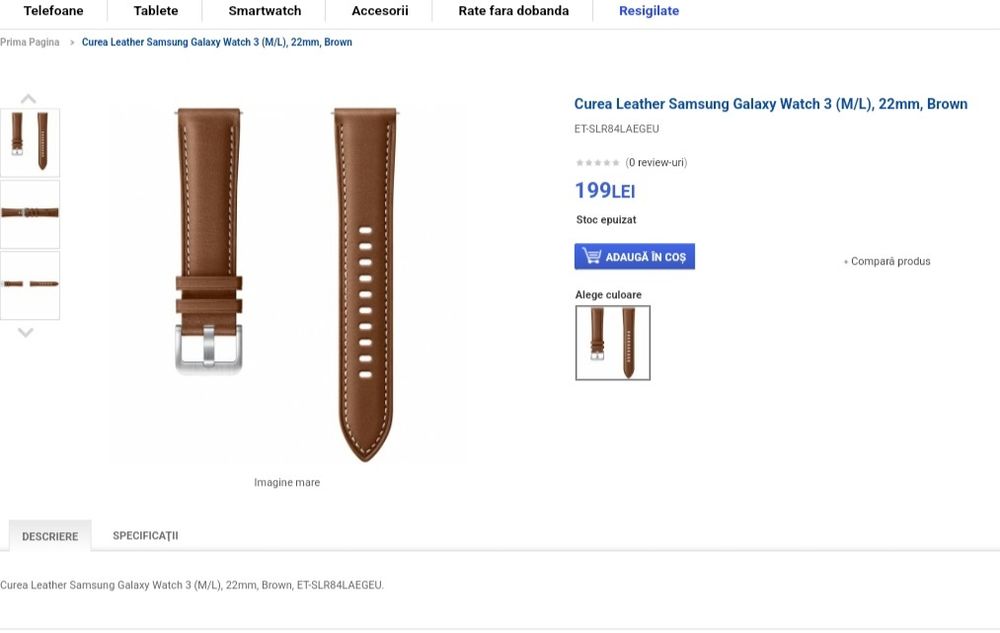 Curea bratara smartwatch originala Samsung Stitch Leather Band 22mm