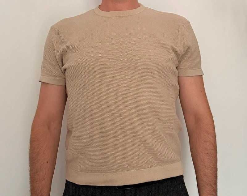 Tricou Zara barbati tricot texturat bej marimea M