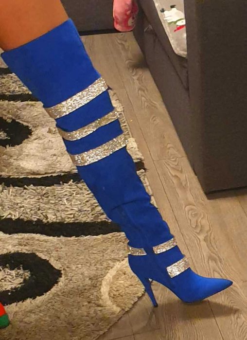 Vand cizme albastre peste genunchi cu toc