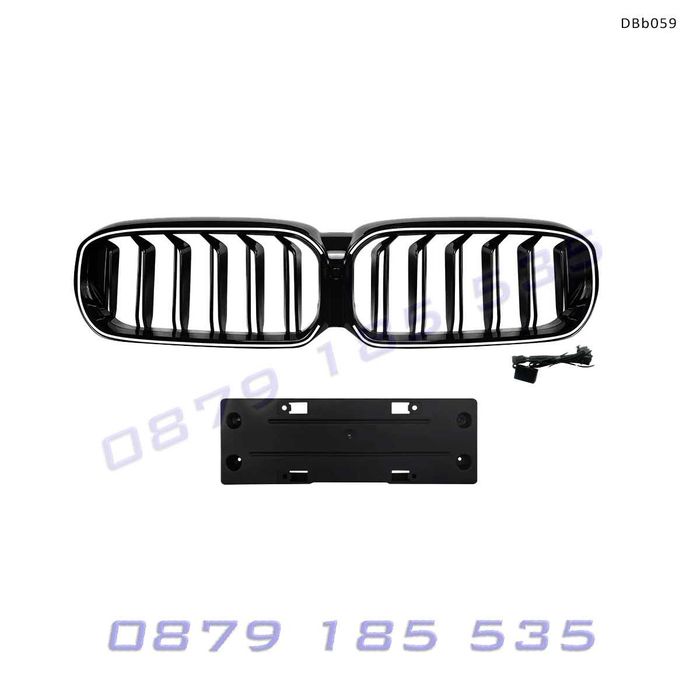 Двойни светещи LED бъбреци BMW G30 G31 LCI 2021–2023, черен гланц DBb059 предни решетки с лед светлини бмв г30