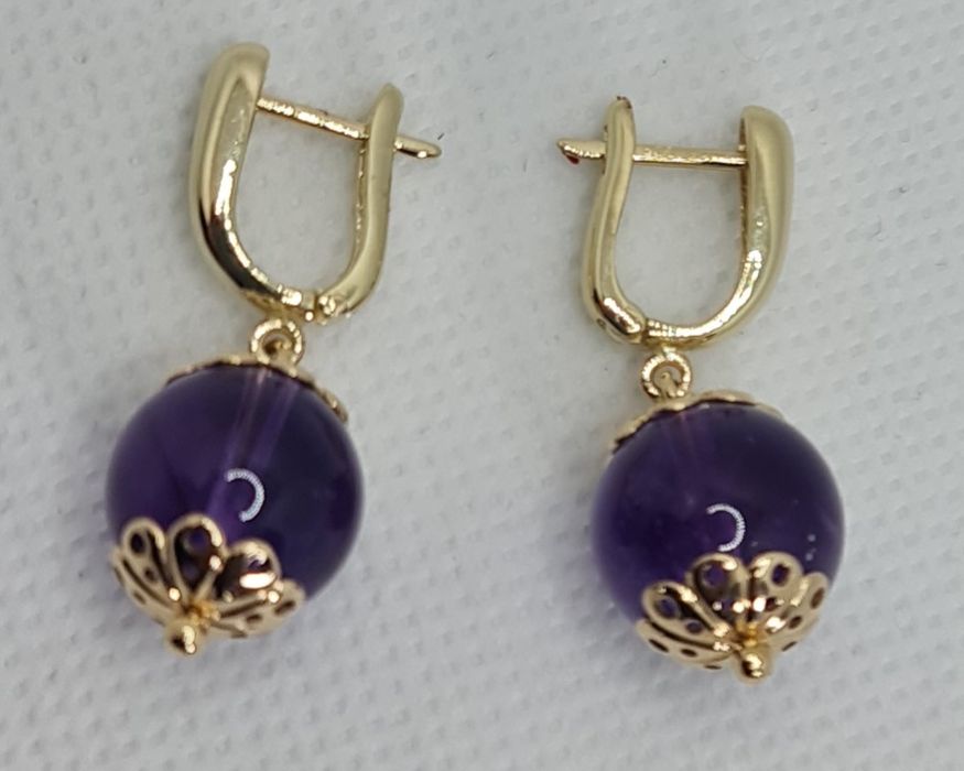 Cercei din aur galben 14k cu ametist natural handmadee