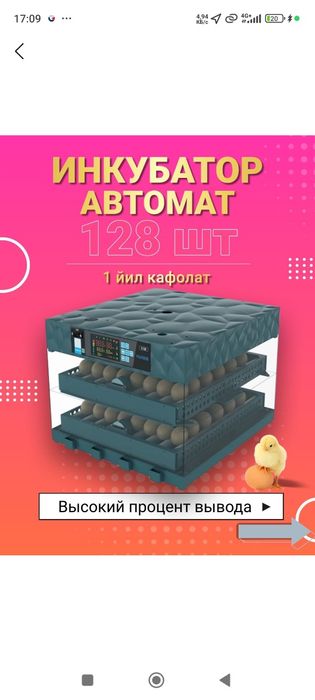 128 talik inkubator sotiladi polni avtamat 220v 12v ishlaydi