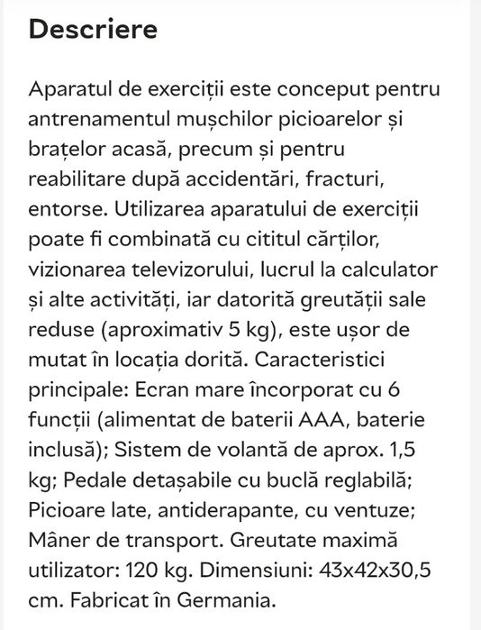 Bicicleta pentru brațe și picioare pentru tonifierea mușchilor  și circulația sângelui