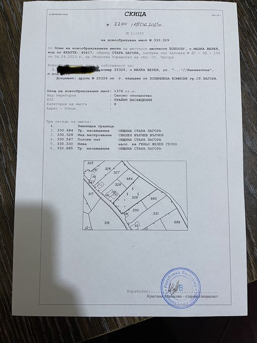 Продавам парцел 1,4 дка в Стара Загора, 7-ми км с ток и вода