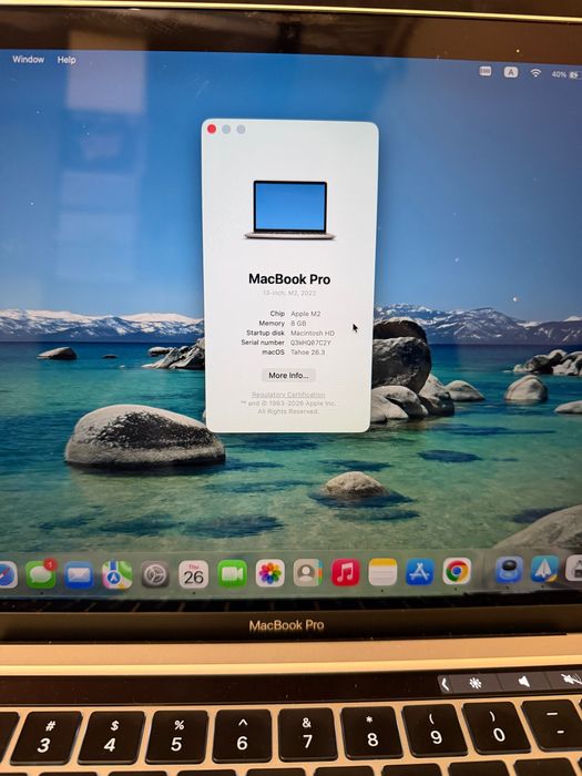 MacBook Pro M2 2022 256 GB 100% Battery