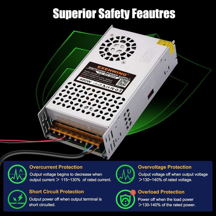 Импулсно захранване 12V 40A 480W AC/DC за LED