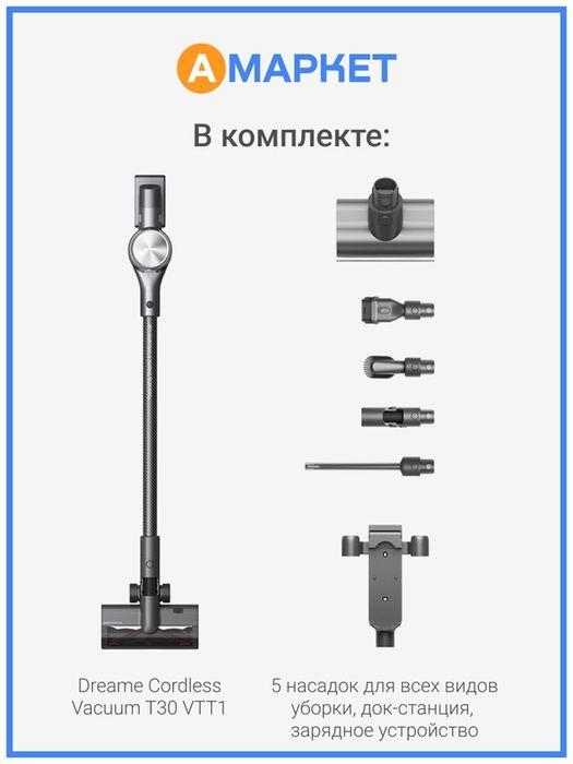 Беспроводной вертикальный пылесос Dreame Cordless Vacuum T30 VTT1, сер