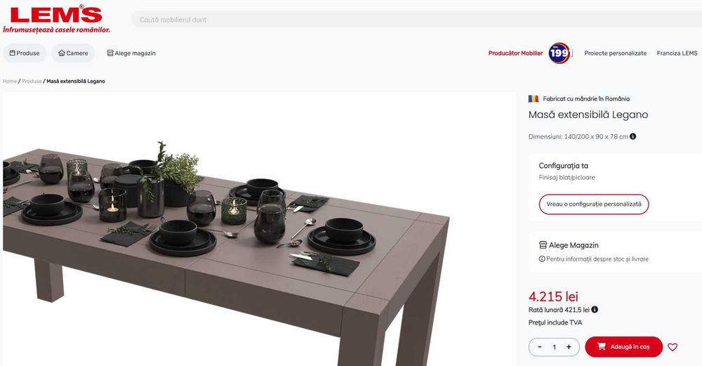 Masa extensibila Lems Legano Wenge cu scaune din piele ecologica 140-200 x 90 x 78 cm pentru sufragerie - living - stare foarte buna