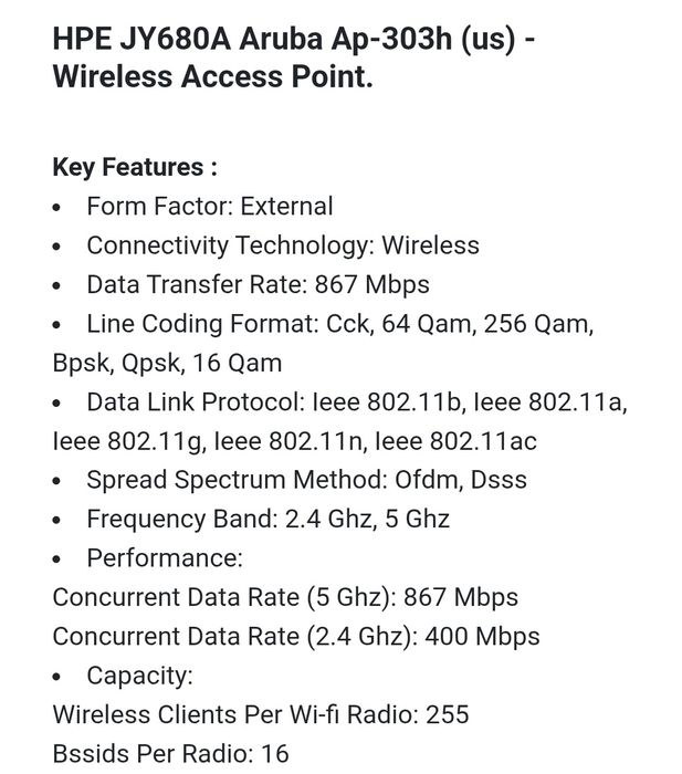 Точка за достъп / Range Extender HP / Aruba AP-303H  JY680A